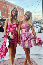 Load image into Gallery viewer, Stylish A Line Strapless Pink Printed Short Homecoming Dress with Bowknot