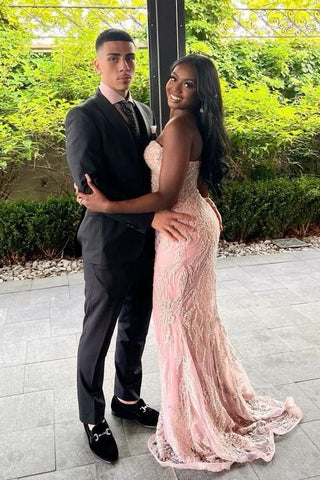 Stylish Mermaid Spaghetti Straps Pink Long Prom Dress with Appliques