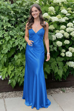 Load image into Gallery viewer, Stylish Sheath Spaghetti Straps Blue Long Prom Dress with Backless