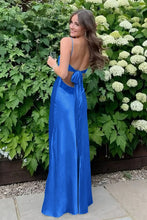 Load image into Gallery viewer, Stylish Sheath Spaghetti Straps Blue Long Prom Dress with Backless