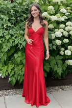 Load image into Gallery viewer, Stylish Sheath Spaghetti Straps Blue Long Prom Dress with Backless