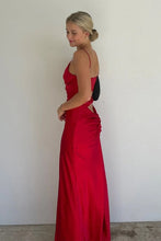 Load image into Gallery viewer, Stylish Sheath Spaghetti Straps Red Long Party Dress with Split Front Keyhole