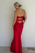 Load image into Gallery viewer, Stylish Sheath Spaghetti Straps Red Long Party Dress with Split Front Keyhole