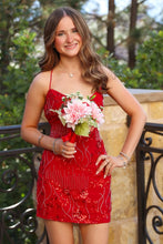 Load image into Gallery viewer, Stylish Sheath Spaghetti Straps Orange Short Homecoming Dress with Beading