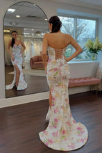 Load image into Gallery viewer, Stunning Sweetheart Mermaid Floral Beaded Corset Prom Dress with High Slit