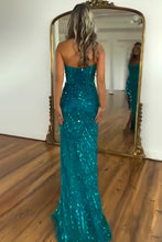 Load image into Gallery viewer, Sparkly Mermaid Sweetheart Gold Long Prom Dress with Split Front