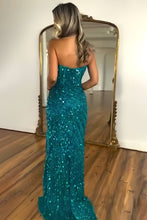 Load image into Gallery viewer, Sparkly Mermaid Sweetheart Gold Long Prom Dress with Split Front