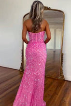 Load image into Gallery viewer, Sparkly Mermaid Sweetheart Gold Long Prom Dress with Split Front
