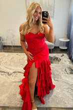 Load image into Gallery viewer, Fashionable Mermaid Sweetheart Yellow Corset Prom Dress with Ruffles