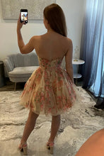 Load image into Gallery viewer, Sweety A Line Strapless Nude Floral Printed Corset Homecoming Dress with Ruffles