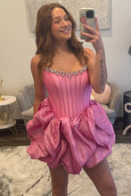 Load image into Gallery viewer, Sweety A Line Strapless Pink Corset Homecoming Dress with Beading