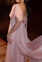 Load image into Gallery viewer, Elegant A Line V Neck Pink Chiffon Long Prom Dress with Ruffles