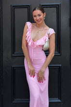 Load image into Gallery viewer, Sweety Mermaid V Neck Pink Long Prom Dress with Ruffles