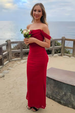 Load image into Gallery viewer, Trendy Sheath Off the Shoulder Red Tea Length Party Dress with Ruched