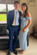 Load image into Gallery viewer, Trendy Sheath Off the Shoulder Red Tea Length Party Dress with Ruched