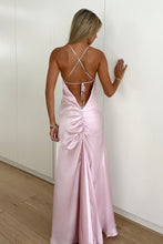 Load image into Gallery viewer, Sweety Sheath Spaghetti Straps Pink Long Prom Dress with Open Back