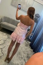 Load image into Gallery viewer, Sweety Sheath Sweetheart Pink Homecoming Dress with Pearls Bowknot