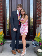 Load image into Gallery viewer, Touching Sheath Strapless Pink Floral Printed Short Homecoming Dress with Slit
