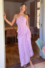 Load image into Gallery viewer, Trendy A Line Halter Neck Pink Long Prom Dress with Ruffles
