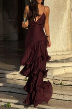 Load image into Gallery viewer, Trendy A Line Spaghetti Straps Burgundy Long Prom Dress with Ruffles