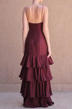 Load image into Gallery viewer, Trendy A Line Spaghetti Straps Burgundy Long Prom Dress with Ruffles
