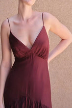 Load image into Gallery viewer, Trendy A Line Spaghetti Straps Burgundy Long Prom Dress with Ruffles