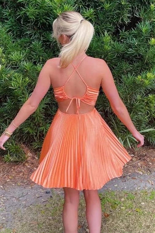 Trendy A Line Spaghetti Straps Orange Short Homecoming Dress with Open Back