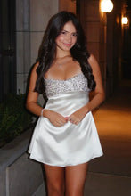 Load image into Gallery viewer, Trendy A Line Spaghetti Straps White Short Homecoming Dress with Sequins