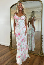 Load image into Gallery viewer, Beautiful Mermaid Spaghetti Straps Floral Print Yellow Long Prom Dress with Ruffles