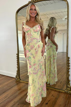 Load image into Gallery viewer, Beautiful Mermaid Spaghetti Straps Floral Print Yellow Long Prom Dress with Ruffles
