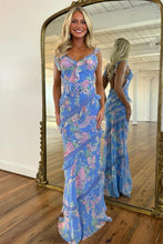 Load image into Gallery viewer, Beautiful Mermaid Spaghetti Straps Floral Print Yellow Long Prom Dress with Ruffles
