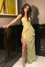 Load image into Gallery viewer, Trendy Mermaid Spaghetti Straps Light Green Long Prom Dress with Ruffles
