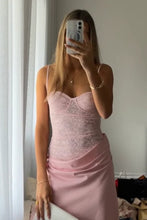 Load image into Gallery viewer, Trendy Mermaid Spaghetti Straps Light Pink Long Prom Dress with Lace