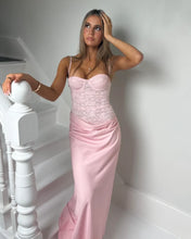 Load image into Gallery viewer, Trendy Mermaid Spaghetti Straps Light Pink Long Prom Dress with Lace