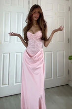 Load image into Gallery viewer, Trendy Mermaid Spaghetti Straps Light Pink Long Prom Dress with Lace