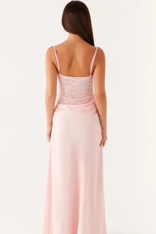 Trendy Mermaid Spaghetti Straps Light Pink Long Prom Dress with Lace