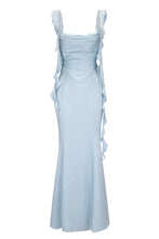 Load image into Gallery viewer, Trendy Mermaid Square Neck Light Blue Long Prom Dress with Ruffles
