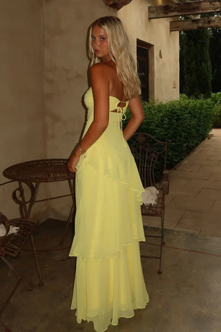 Trendy Mermaid Sweetheart Yellow  Long Prom Dress with Ruffles Keyholes