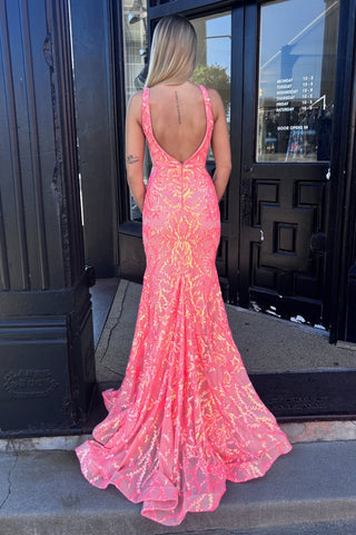 Trendy Mermaid V Neck Orange Long Prom Dress with Train