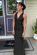 Load image into Gallery viewer, Trendy Sheath Halter Neck Yellow Long Prom Dress with Criss Cross Back