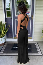 Load image into Gallery viewer, Trendy Sheath Halter Neck Yellow Long Prom Dress with Criss Cross Back