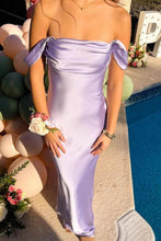 Load image into Gallery viewer, Chic Sheath Off the Shoulder Lilac Long Prom Dress with Ruched