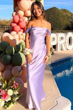 Load image into Gallery viewer, Chic Sheath Off the Shoulder Lilac Long Prom Dress with Ruched