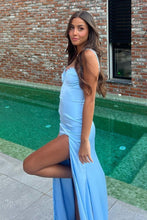 Load image into Gallery viewer, Trendy Sheath Sweetheart Blue Long Prom Dress with Split Front
