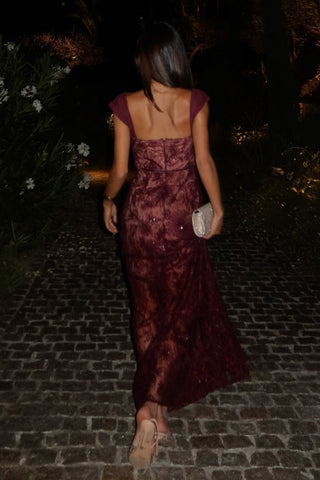 Chic Mermaid Sweetheart Burgundy Long Prom Dress with Lace