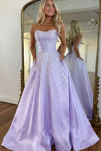 Load image into Gallery viewer, Trendy A Line Sweetheart Pink Long Prom Dress with Pearls Criss Cross Back