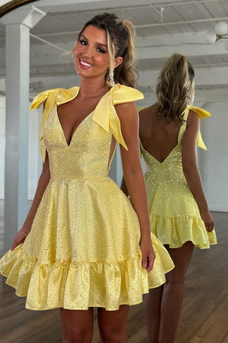 Trendy A Line V Neck Royal Blue Short Homecoming Dress with Beading Bowknot