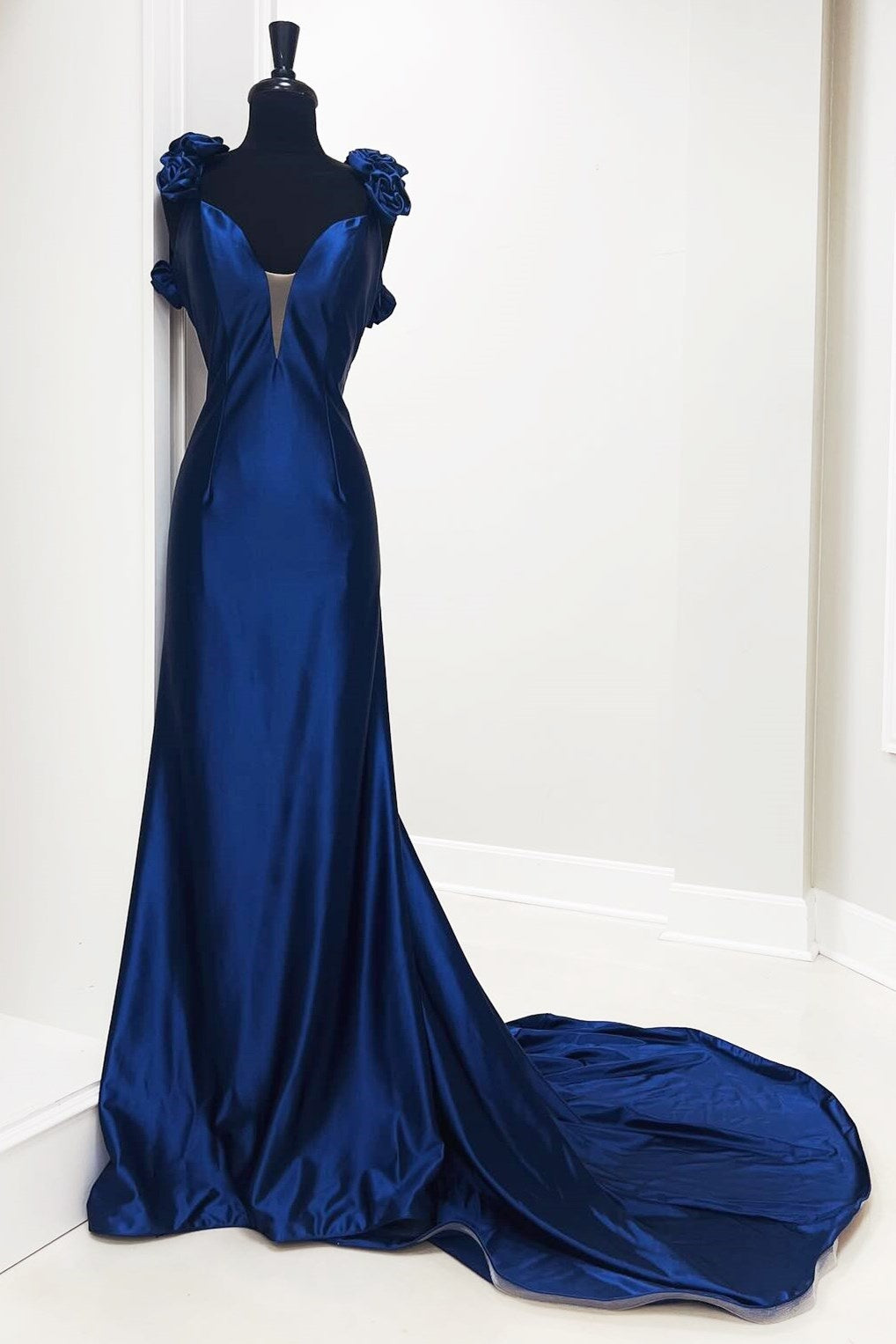 Trendy Mermaid Sweetheart Navy Blue Long Prom Dress with 3D Flowers