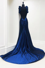 Load image into Gallery viewer, Trendy Mermaid Sweetheart Navy Blue Long Prom Dress with 3D Flowers

