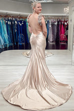 Load image into Gallery viewer, Trendy Mermaid Sweetheart Navy Blue Long Prom Dress with 3D Flowers
